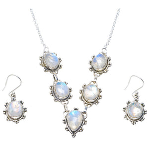 Natural Moonstone 925 Sterling Silver Jewelry Set Necklace 17.75" Earrings 1.25" A3570