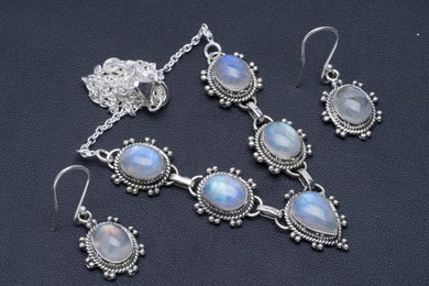 Natural Moonstone 925 Sterling Silver Jewelry Set Necklace 17.75