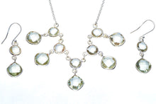 Green Amethyst 925 Sterling Silver Jewelry Set Necklace 17" Earrings 1.75" A3522