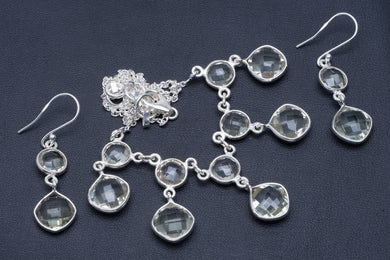 Green Amethyst 925 Sterling Silver Jewelry Set Necklace 17