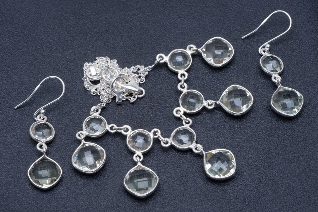 Green Amethyst 925 Sterling Silver Jewelry Set Necklace 17