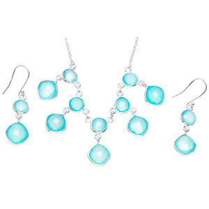 Natural Chalcedony Handmade Unique 925 Sterling Silver Jewelry Set Necklace 17" Earrings 1.75" A3584