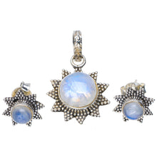 Natural Moonstone Handmade Unique 925 Sterling Silver Jewelry Set Pendant 1.25" Studs 0.5" A3722