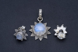 Natural Moonstone Handmade Unique 925 Sterling Silver Jewelry Set Pendant 1.25" Studs 0.5" A3722