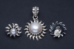 Natural River Pearl Handmade Unique 925 Sterling Silver Jewelry Set Pendant 1.25" Stud 0.5" A3668
