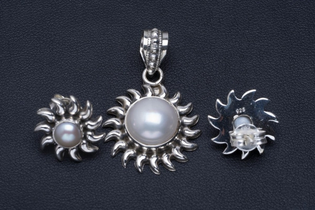 Natural River Pearl Handmade Unique 925 Sterling Silver Jewelry Set Pendant 1.25