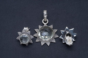 Green Amethyst Handmade Unique 925 Sterling Silver Jewelry Set Pendant 1.25" Studs 0.5" A3792