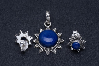 Natural Lapis Lazuli Handmade Unique 925 Sterling Silver Jewelry Set Pendant 1.25