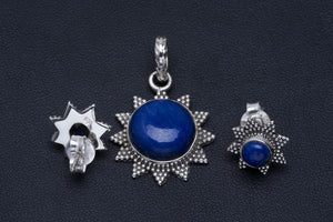 Natural Lapis Lazuli Handmade Unique 925 Sterling Silver Jewelry Set Pendant 1.25" Stud 0.5" A3693