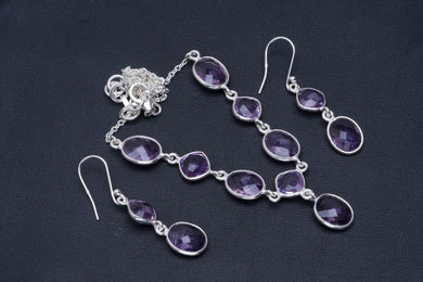 Amethyst Handmade Unique 925 Sterling Silver Jewelry Set Necklace 18.5