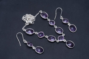 Amethyst Handmade Unique 925 Sterling Silver Jewelry Set Necklace 18.5" Earrings 1.75" A3644
