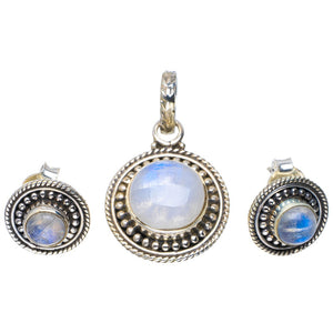 Natural Moonstone Handmade Unique 925 Sterling Silver Jewelry Set Pendant 1.25" Studs 0.5" A3775