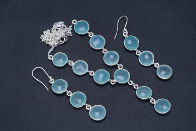 Natural Chalcedony 925 Sterling Silver Jewelry Set Necklace 17.75