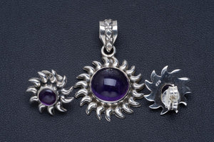 Amethyst Handmade Unique 925 Sterling Silver Jewelry Set Pendant 1.5" Studs 0.5" A3751