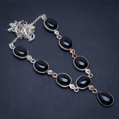 Natürlicher schwarzer Onyx, handgefertigte einzigartige Halskette aus 925er Sterlingsilber, 43,2 cm, AU0171