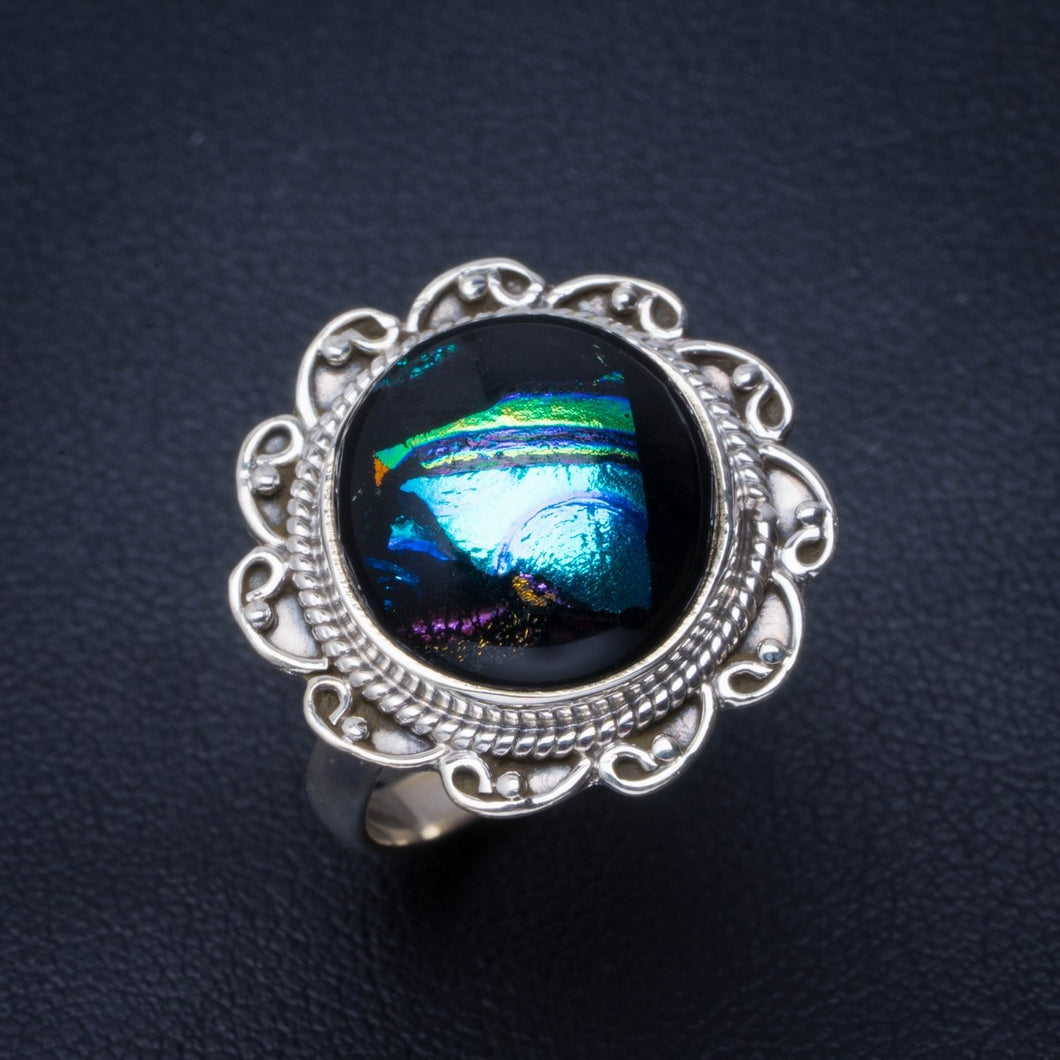 Natural Rainbow Dichroic Glass Handmade Unique 925 Sterling Silver Ring 6.75 B1418