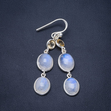 Natural Rainbow Moonstone and Citrine Handmade Unique 925 Sterling Silver Earrings 2