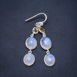 Natural Rainbow Moonstone and Citrine Handmade Unique 925 Sterling Silver Earrings 2" B2088