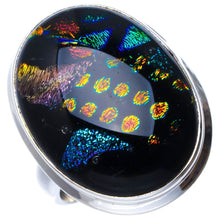 Natürlicher dichroitischer Regenbogen-Glas-handgefertigter einzigartiger Ring aus 925er Sterlingsilber 6,25 B1628