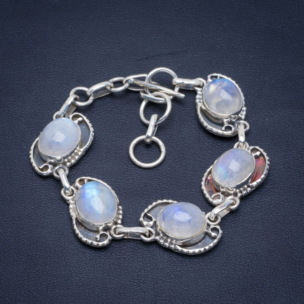 Natural Rainbow Moonstone Handmade Unique 925 Sterling Silver Bracelet 6-7