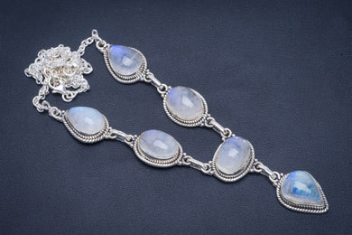Natural Rainbow Moonstone Handmade Unique 925 Sterling Silver Necklace 18-18.5
