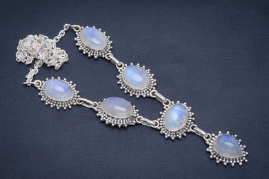 Natural Rainbow Moonstone Handmade Unique 925 Sterling Silver Necklace 18-18.75