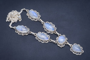 Natural Rainbow Moonstone Handmade Unique 925 Sterling Silver Necklace 18-18.5" B4353