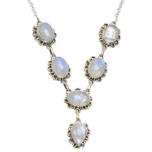Natural Rainbow Moonstone Handmade Unique 925 Sterling Silver Necklace 18-18.5" B4340