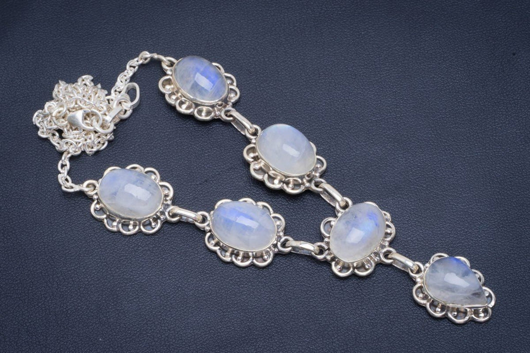 Natural Rainbow Moonstone Handmade Unique 925 Sterling Silver Necklace 18-18.5