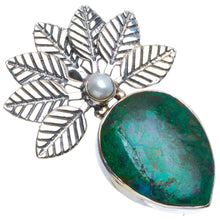 Natural Chrysocolla and River Pearl Handmade Leaf 925 Sterling Silver Pendant 1.5" B4020