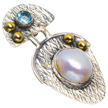 Natural Two Tones Biwa Pearl and Blue Topaz Handmade Unique 925 Sterling Silver Pendant 1.75" B3502