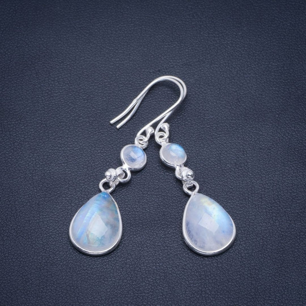 Natural Rainbow Moonstone Handmade Unique 925 Sterling Silver Earrings 2