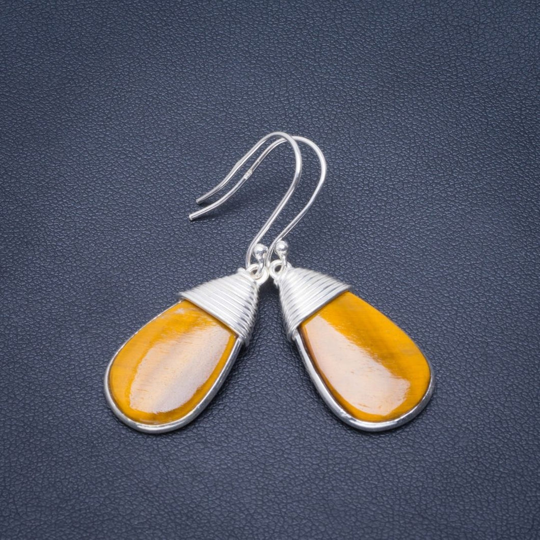 Natural Tiger Eye Handmade Unique 925 Sterling Silver Earrings 1.75