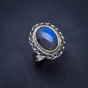 Natural Blue Fire Labradorite Handmade Unique 925 Sterling Silver Ring 7.25 B1891