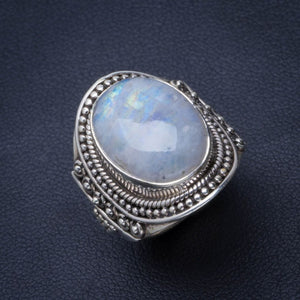 Natural Rainbow Moonstone Handmade Unique 925 Sterling Silver Ring 6.75 B1811