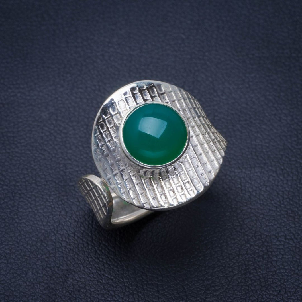 Natürlicher Chrysopras handgefertigter einzigartiger Ring aus 925er Sterlingsilber 7,75 B1814