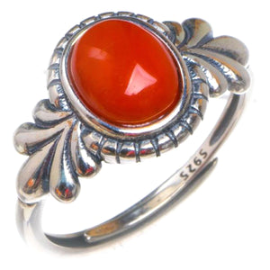 Natural Nanjiang Red Agate Opening Vintage Handmade 925 Sterling Silver Ring 6.25 D1053