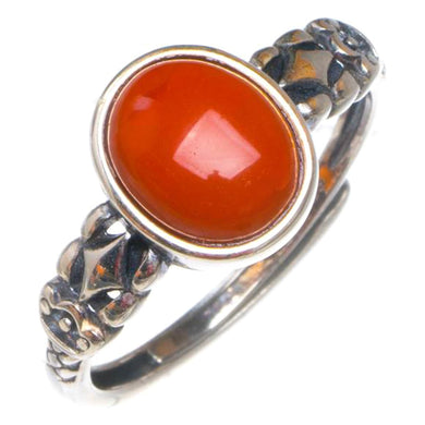 Natural Nanjiang Red Agate Opening Concise Handmade 925 Sterling Silver Ring 7 D1018