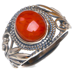 Natürlicher roter Achat aus Nanjiang, handgefertigter Ring aus 925er Sterlingsilber, 8,25 D1087