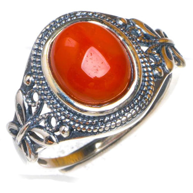 Natürlicher roter Nanjiang-Achat-Öffnungsschmetterling, handgefertigter Ring aus 925er Sterlingsilber, 7,25 D1083