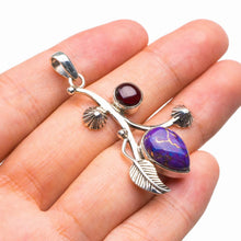 Copper Turquoise And Amethyst Leaf Handmade 925 Sterling Silver Pendant 1.75" D1763