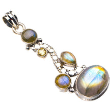 Natural Blue Fire Labradorite And Citrine Handmade 925 Sterling Silver Pendant 2.25" D2474