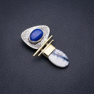 Natural Two Tones Dendritic Opal And Lapis Lazuli Handmade 925 Sterling Silver Pendant 2" D2784