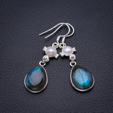 Natural Blue Fire Labradorite And River Pearl Handmade 925 Sterling Silver Earrings 2