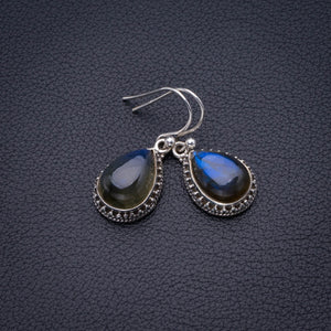Natural Blue Fire Labradorite Handmade 925 Sterling Silver Earrings 1.25" D3250