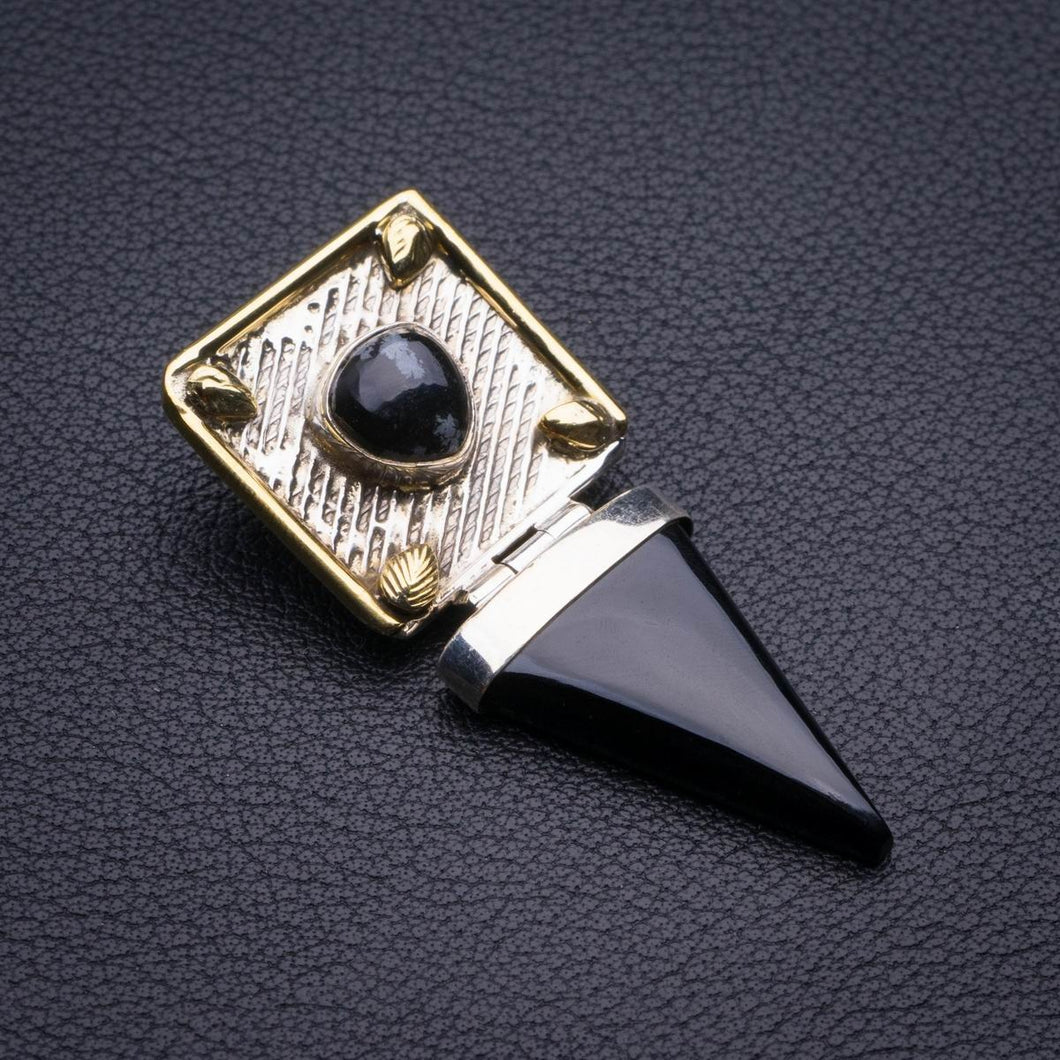 Natural Two Tones 18K Gold Plated Black Onyx And Snow Snowflake Obsidian Handmade 925 Sterling Silver Pendant 2