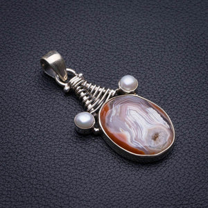 Natural Crazy Lace Agate And River Pearl Handmade 925 Sterling Silver Pendant 1.75" D1822