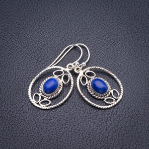 Natural Lapis Lazuli Handmade 925 Sterling Silver Earrings 1.5" D3528
