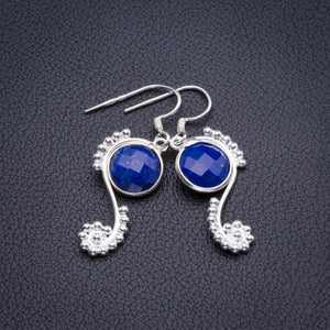 Natural Lapis Lazuli Handmade 925 Sterling Silver Earrings 1.75" D3512