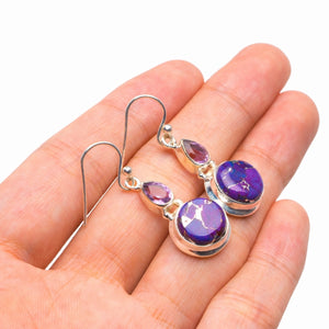 Copper Turquoise And Amethyst Handmade 925 Sterling Silver Earrings 1.5" D3470